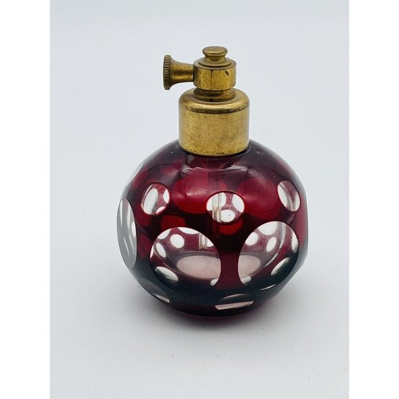 Vtg Ruby Red Cut-to-Clear Crystal Perfume Bottle Glass No Atomizer - Picture 3 of 7